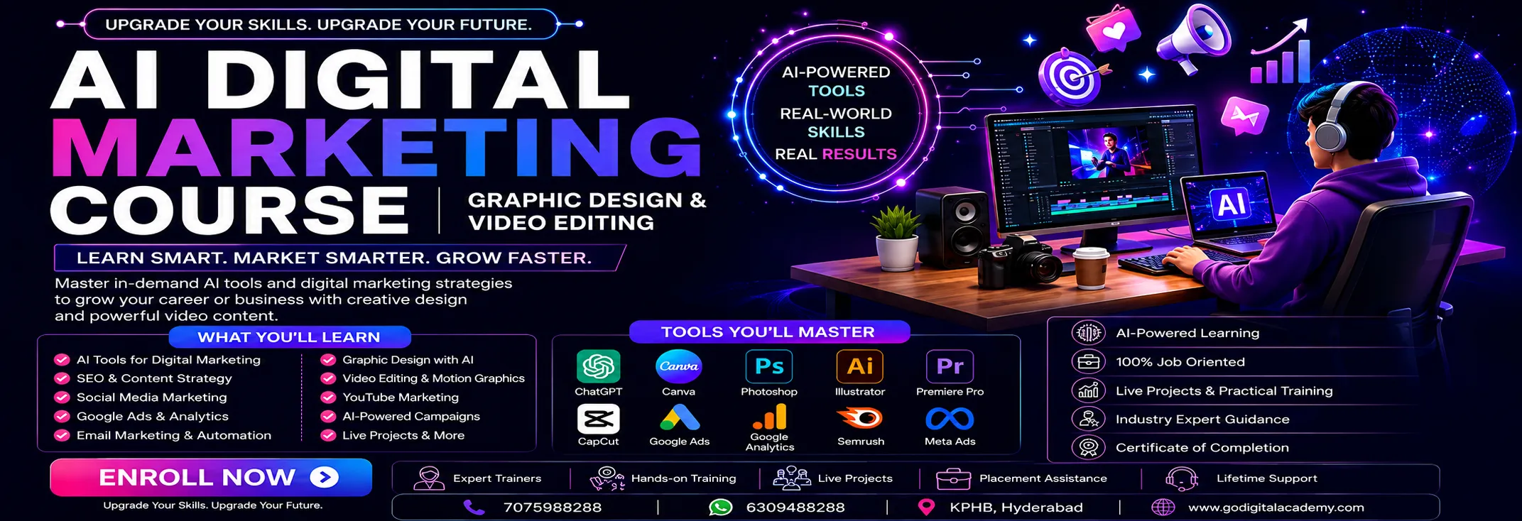 AI Digital Marketing Course with graphic design and video editing at GoDigital Academy